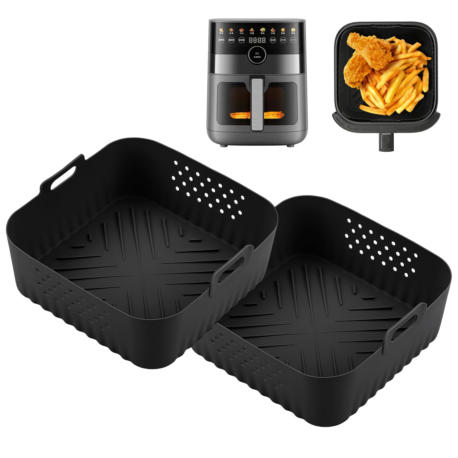 Molde Silicona Freidora De Aire 2 Piezas Accesorios Freidora De Aire, Molde Silicona Cuadrado 22cm Para Freidora De Aire, Para Cosori Freidora Sin Aceite 5.5L/6.0L/6.2L, Philips Série 2000 6.2L Na230
