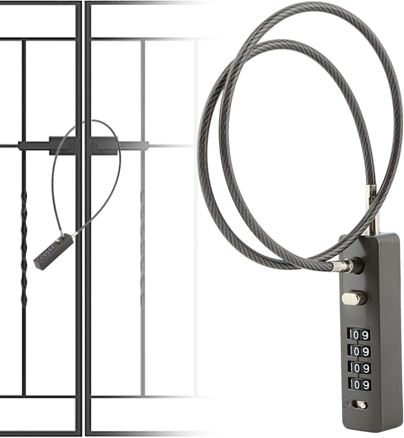Fence Locks for Outdoor Gates, Bike Cable Lock with 4-Digit Combination, Combination Lock for Gate, Bike, Bicycle, Cabinets, Door, Locker(Grey)