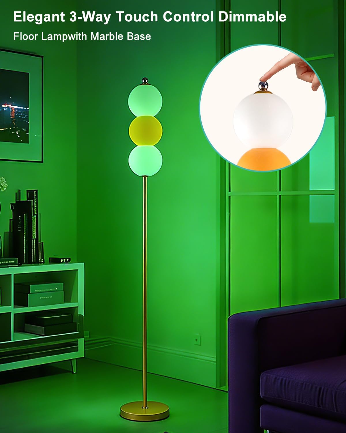 Lightdot RGB Floor Lamp with Touch Control, Dimmable Globe Modern Standing Lamp, RGB&3000K Color Changing LED Floor Lamp Ambient Lighting, Orange Tall Lamp for Living Room Bedroom Gaming Corner Decor