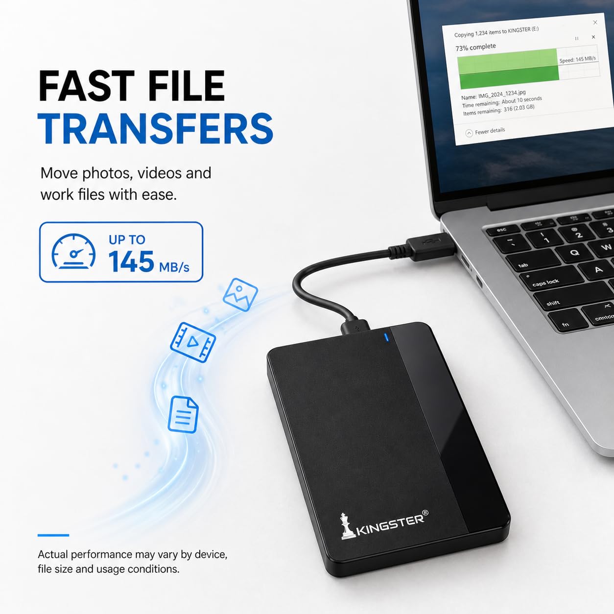 KINGSTER 1TB Portable External Hard Drive, Up to 145 MB/s, USB 3.0 2.5-Inch HDD, Ultra-Slim Plug & Play Backup Drive for Windows PC, Laptop and Mac, 1-Year Warranty, Black — Amazon image 6