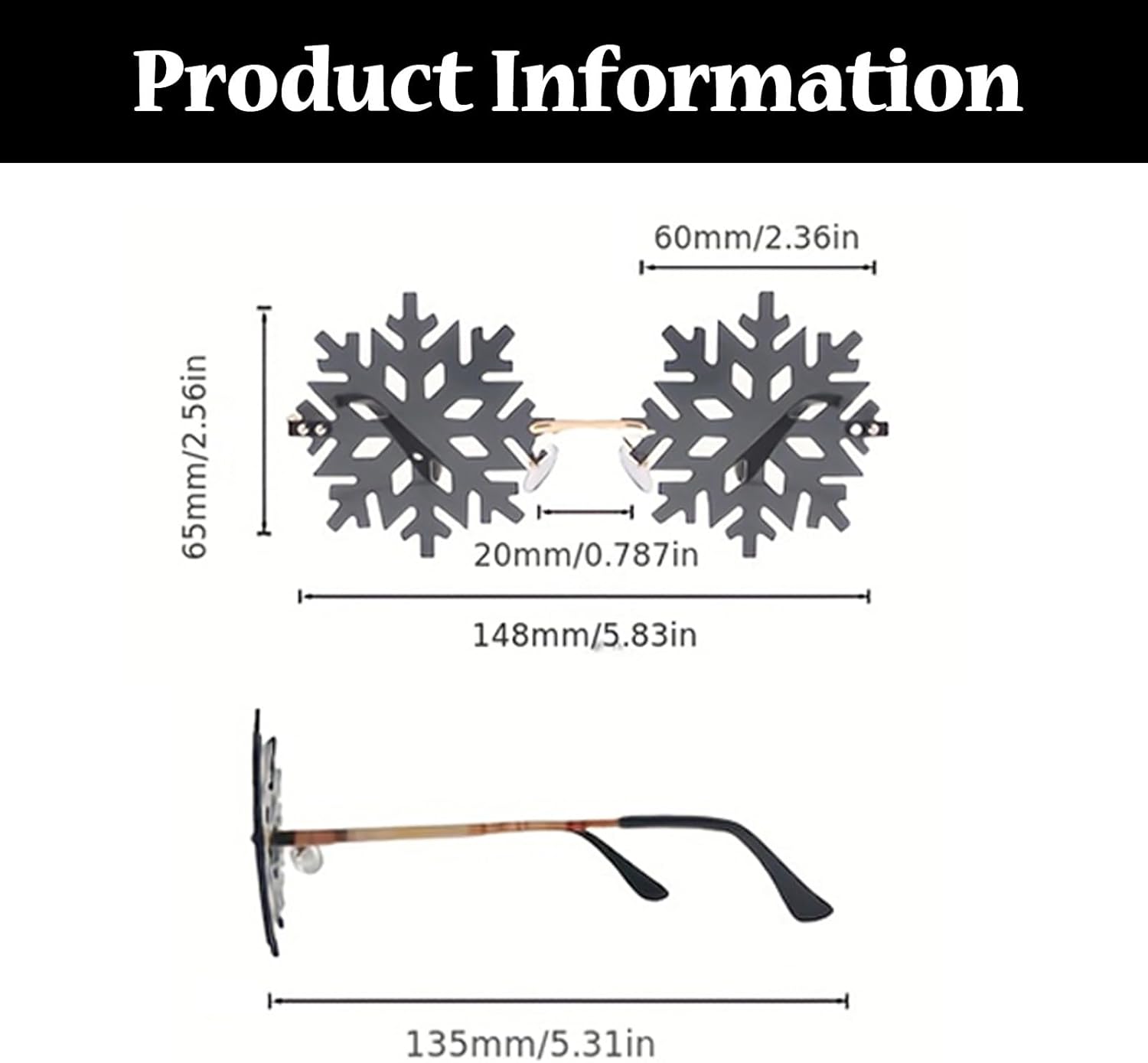 LJCZKA Snowflake Shape Sunglasses Women Men - Rimless Novelty Ice Glasses Funky Christmas Festival Party Accessories - Image 3