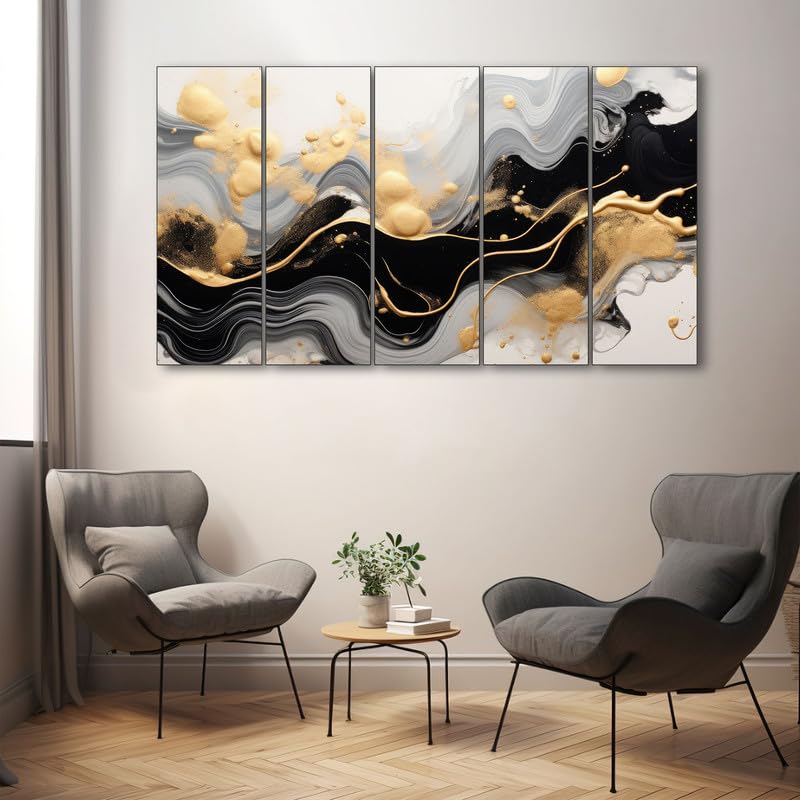 Image of The Castle Decor Marble abstract art painting with frame Big Size 36x60 Wall art for living room,Bedroom,Drawing room,Hotels-Wooden Framed-337