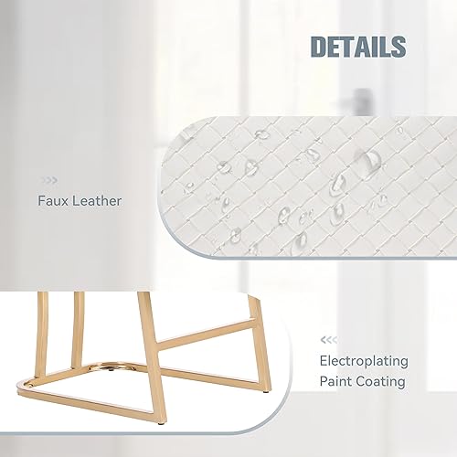 Miniatura 6 de Juego de 2 taburetes de bar de altura de mostrador de color blanco cremoso de 24 pulgadas, modernos taburetes de bar dorados con respaldo tapizado