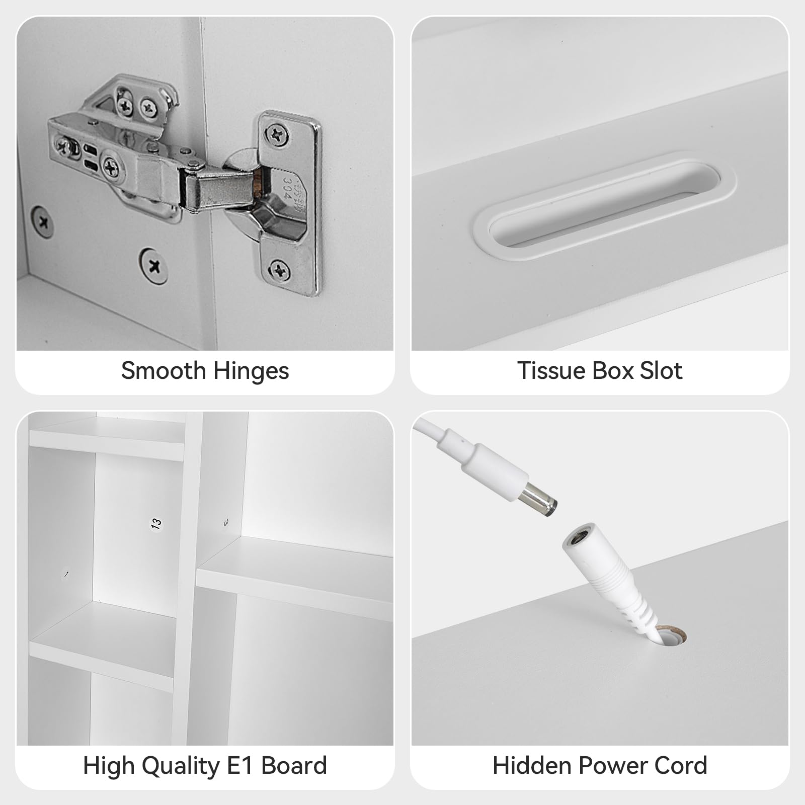 YU YUSING Specchio Bagno Contenitore con Luce LED, 72x80x13cm, Mobili Armadio Bagno con 9 Ripiani 1 Anta, Mobile Parete con Specchio, 3 Temperature di Colori Dimmerabili, Mobiletto Salvaspazio Parete