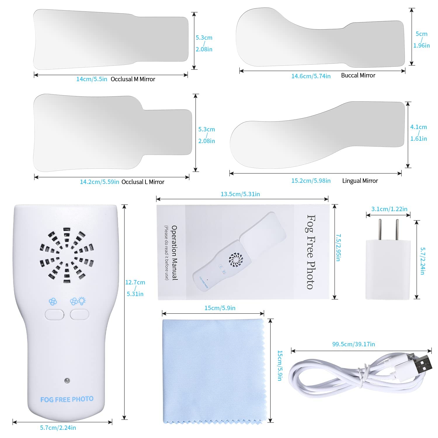 OUBO US Stock Espejo oclusal de ortodoncia LED sin niebla, espejo de observación de acero inoxidable