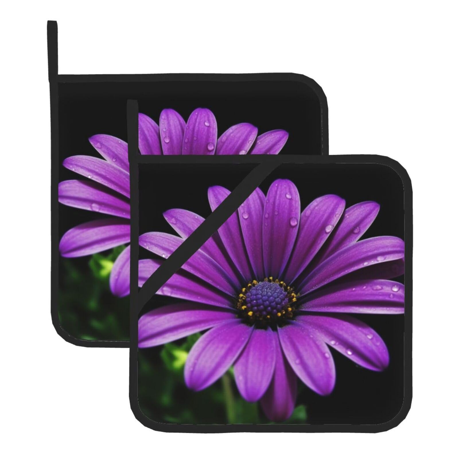2 Pack Purple Daisy Pot Holders for Kitchen Heat Resistant Pot Holders with Pocket Oven Potholders Washable Hot Pads for Cooking Baking Oven Pans Trivet 8x8 Inches