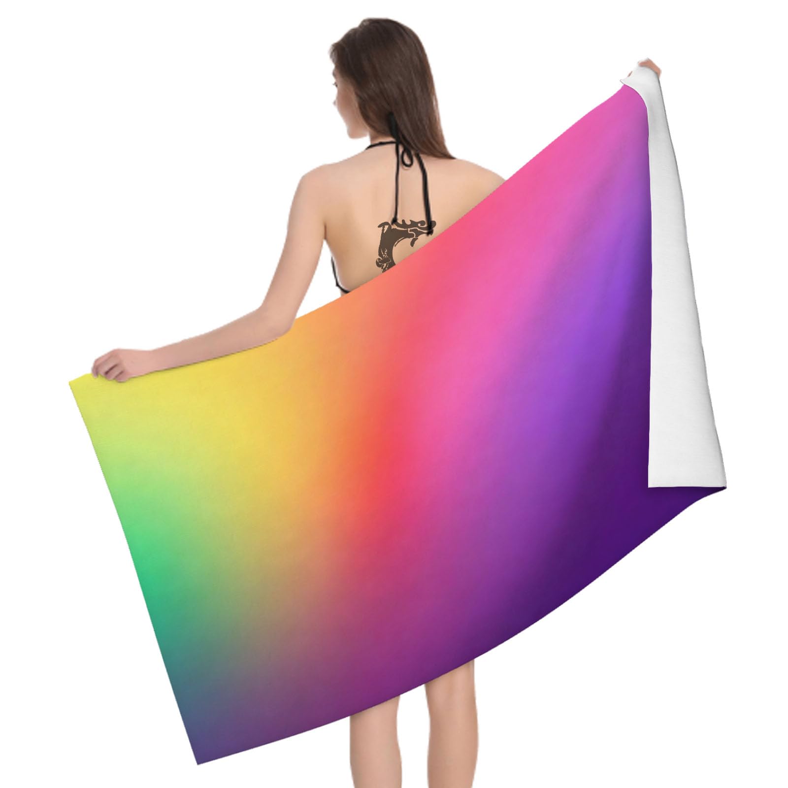 Leichong 3D Rainbow Gradient Beach Towel Large Microfiber Soft Quick Dry for Adults, Abstract Bath Towel Lightweight Soft Absorbent for Travel Swimming Pool Sports, 80 x 160 cm