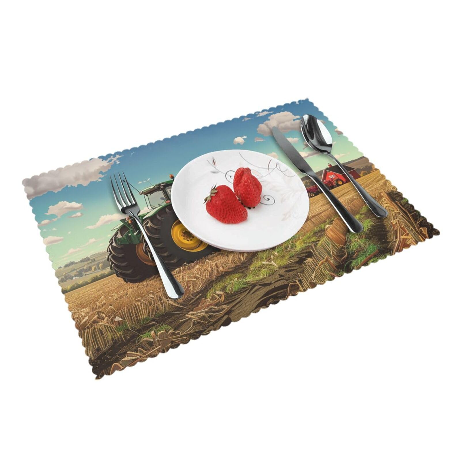 Tractor Farm Printed Placemat Heat Resistant Place Mats Set of 4 PCS Washable Kitchen Table Mats, 12x18 Inch