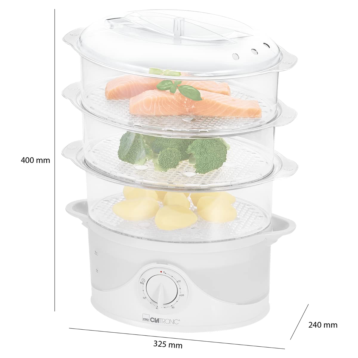 Clatronic DG 3665 Dampfgarer 1,5 Liter 60 Minuten-Timer Weiß