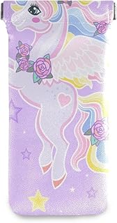 HUSSRITY Eyeglasses Case Rainbow Unicorn Sunglasses Pouch Soft PU Leather Squeeze Top Eyeglass Holder Portable Glasses Case For Women Men