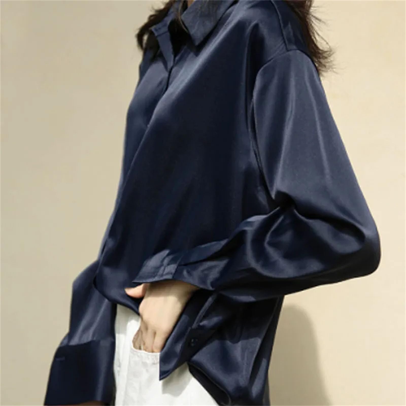 Blusa de manga larga con botones para mujer, estilo informal, de manga larga, holgada