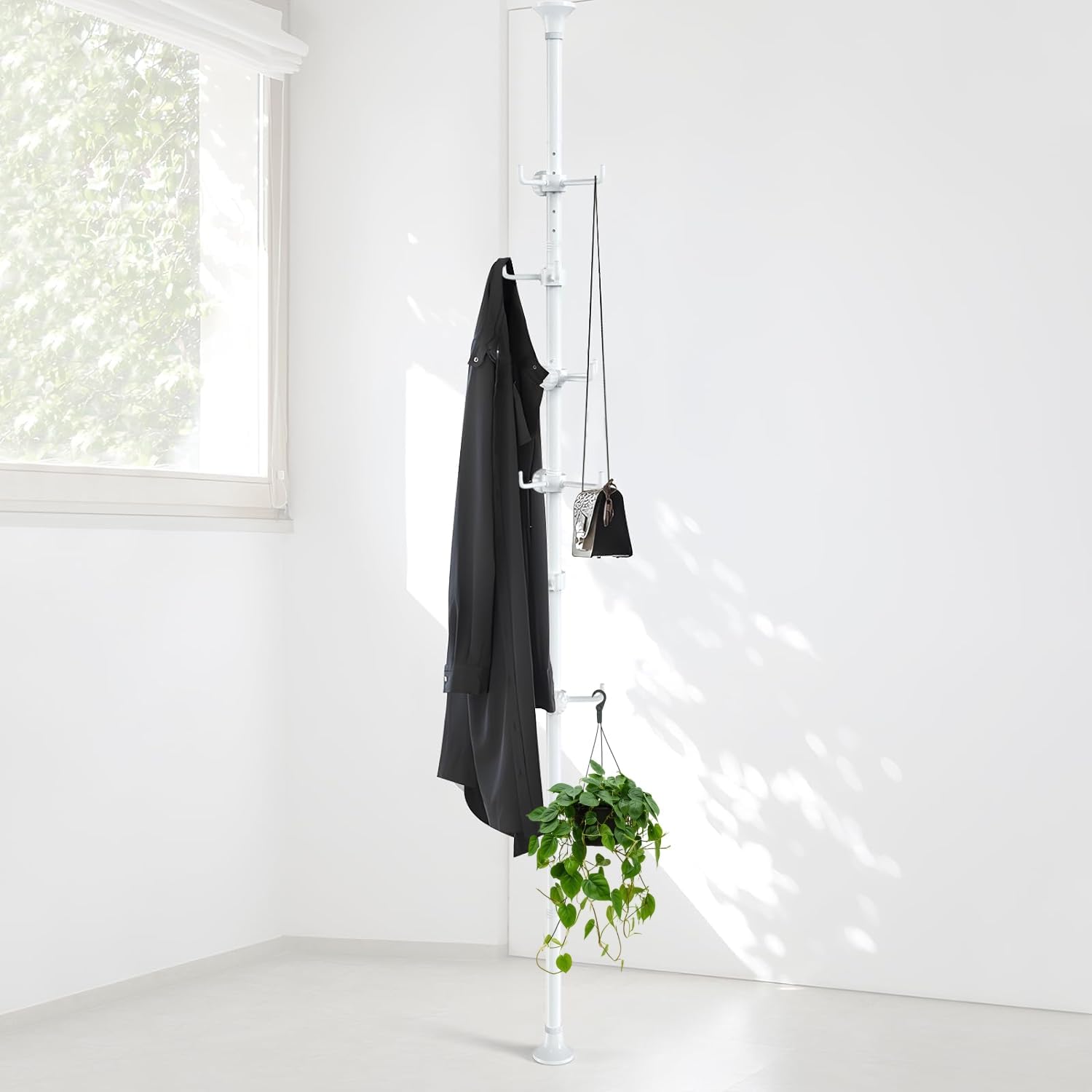 DAKEPOLE Freestanding Coat Rack, Adjustable Tension Pole 140-310cm with 12 Hooks for Coats, Jackets, Hats | No Drill Hanging Storage for Hallway, Living Room, Bedroom, Kitchen | Black