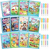 12 Pieces Water Coloring Books for Toddlers with 12 Pens Water Painting Book for Toddlers Reusable A