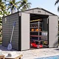Quictent 8x8 FT Resin Storage Shed with Floor, Outdoor Plastic Storage Shed with Window & Vent, Lockable Door, Heavy Duty Tool Garden Shed for Patio Bike Lawn Mower Pool Supplies(7.2X7.6FT Base)