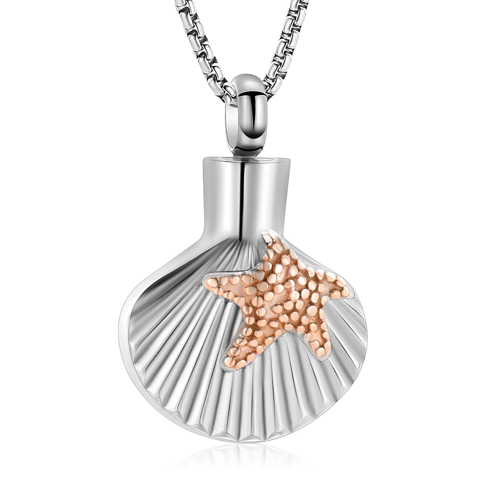 Oinsi Stainless Steel Cremation Jewelry Shell&Starfish Urn Necklace for Ashes Memorial Ashes Lockets Holder Keepsake Jewelry for Women Men