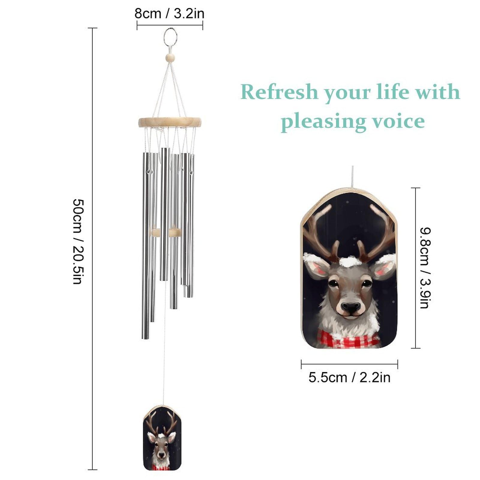 Outdoor Wind Chimes, Reindeer Printed Wind Chimes,Simple Wind Chimes,Curtain Wind Chimes for Home Decoration