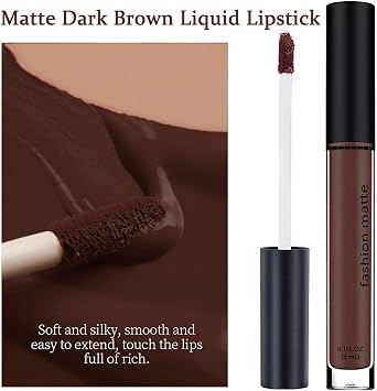 Matte Dark Brown Liquid Lipstick for Women - Long Lasting, Waterproof, Quick-Drying, Non-Sticky Lip Gloss