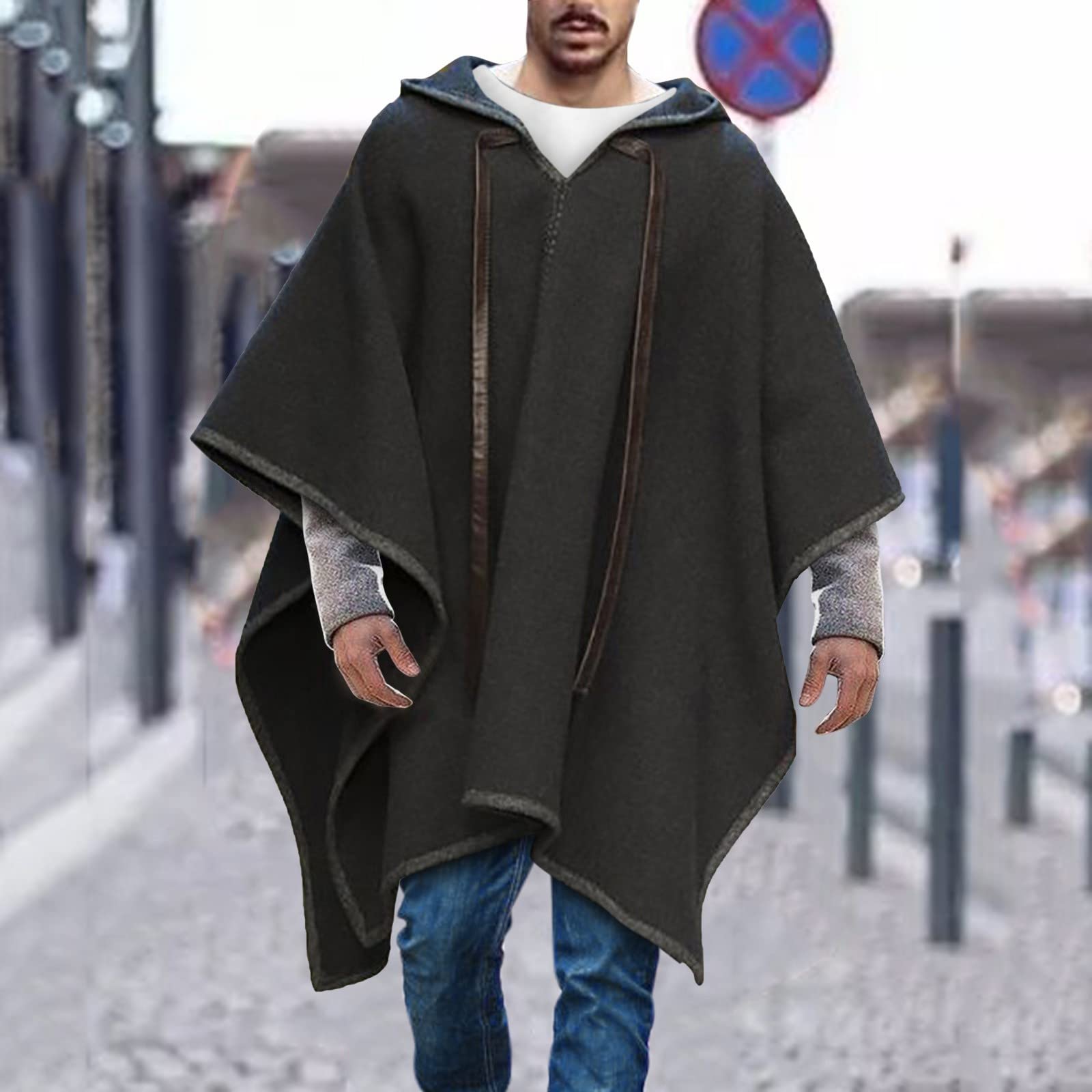 Poncho pour homme - Couverture chaude faite à la main - Poncho à capuche - Cape pour homme - Poncho en laine mexicaine - Hiver - Chaud - Hippie - Sweat à capuche - Alpaga - Laine chic -