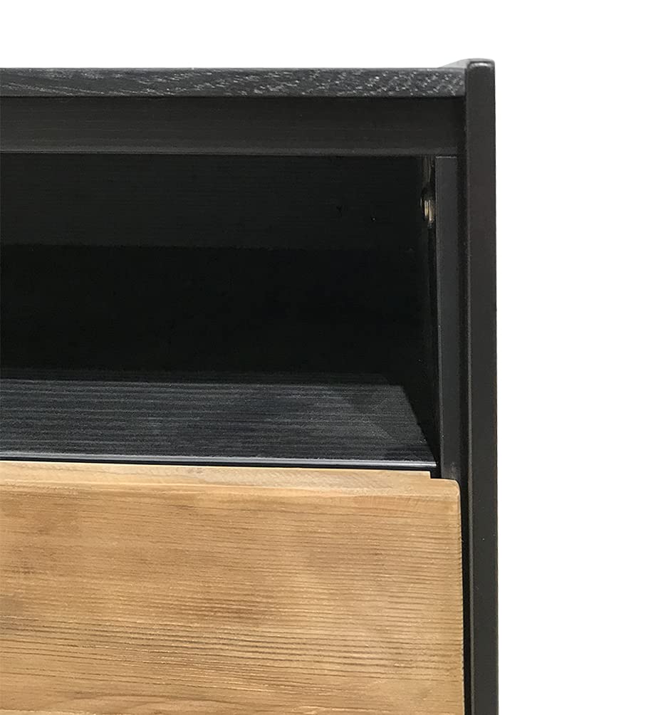 Muebletmoi - Mesa baja contemporánea de 80 cm con metal y pino reciclado con un cajón de almacenamiento, colección Chalet