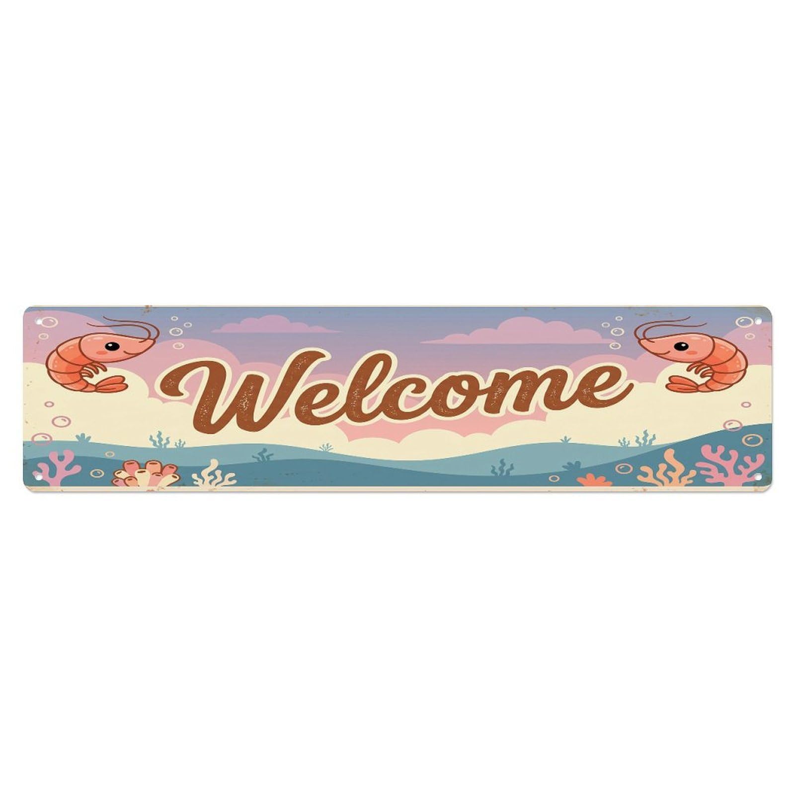 Cxhjca 4X16inch(10X40cm) Vintage Welcome Shrimp Tiny Metal Tin Sign