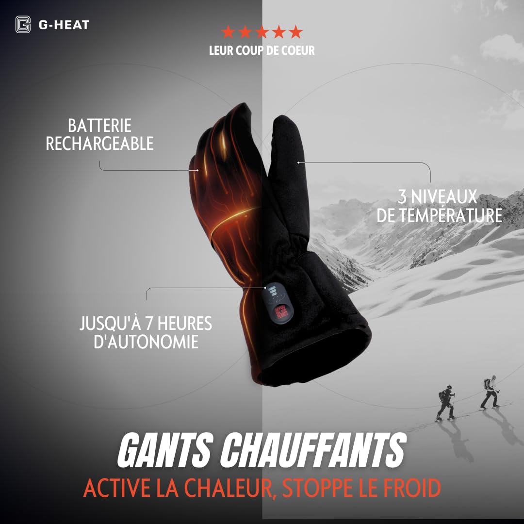 G-HEAT – Gants Chauffants Déperlants ESSENTIAL | Mixte | Jusqu’à 6h de Chaleur | Index Tactile | Coupe-Vent | Idéal pour Raynaud, Quotidien et Activités Extérieures