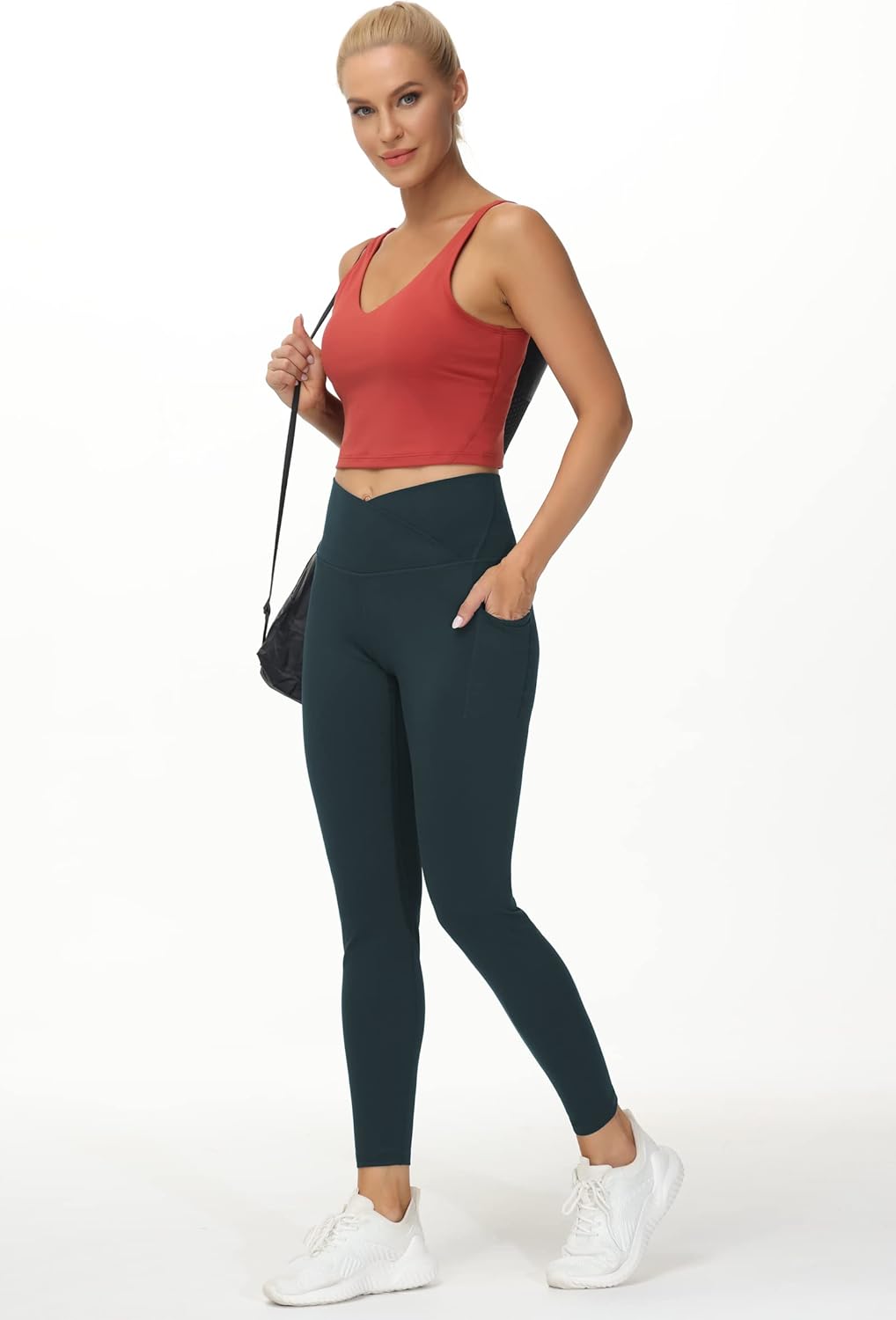 THE GYM PEOPLE Women's V Cross Waist Workout Leggings Tummy Control Running Yoga Pants with Pockets - Image 6