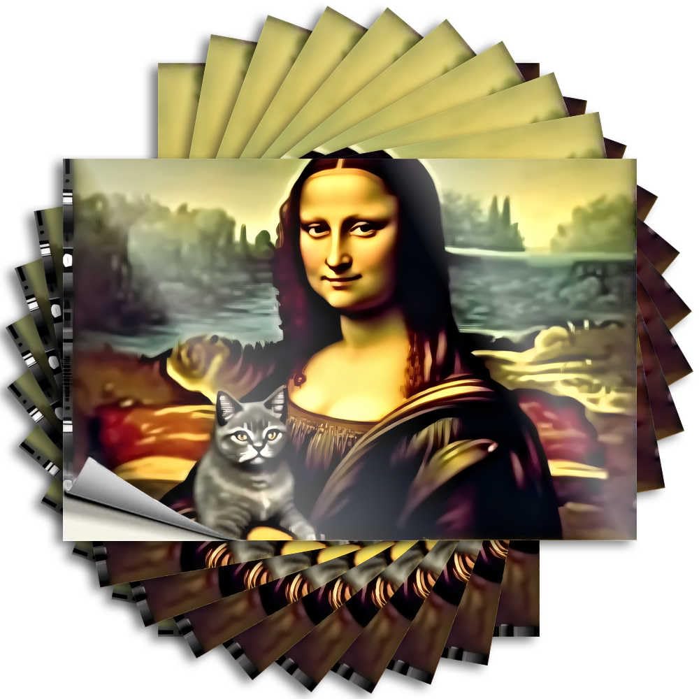 Fire Lettering Sticker Aesthetic Decals, Halloween Cute Pattern Design for Gamer Notebook | Laptop Removable Vinyl Leonardo's Mona Lisa with A Feline Companion(8X12CM)