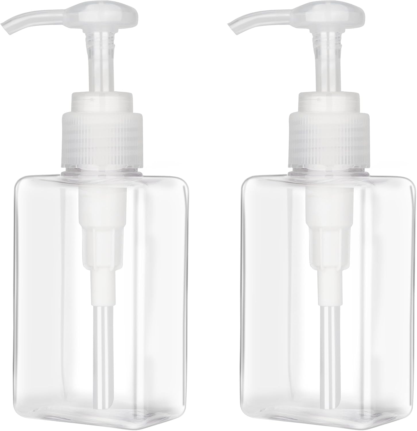 ViBon Refillable Square Plastic Lotion Dispenser Empty Lotion Pump Bottle for Essential Oil Soap Lotion Shampoo, Bathroom/Kitchen/Travel Clear（2Pcs） (150ml)