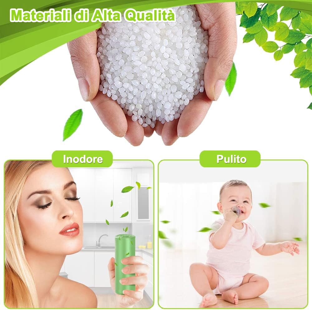 XUXRUS 200 Pezzi Sacchetti Spazzatura Piccoli, Sacchetti Rifiuti 10 Litri 45x50cm, Anti-Perdite, Senza Odore, Ultraresistenti per Cucina, Soggiorno, Ufficio (Verde)