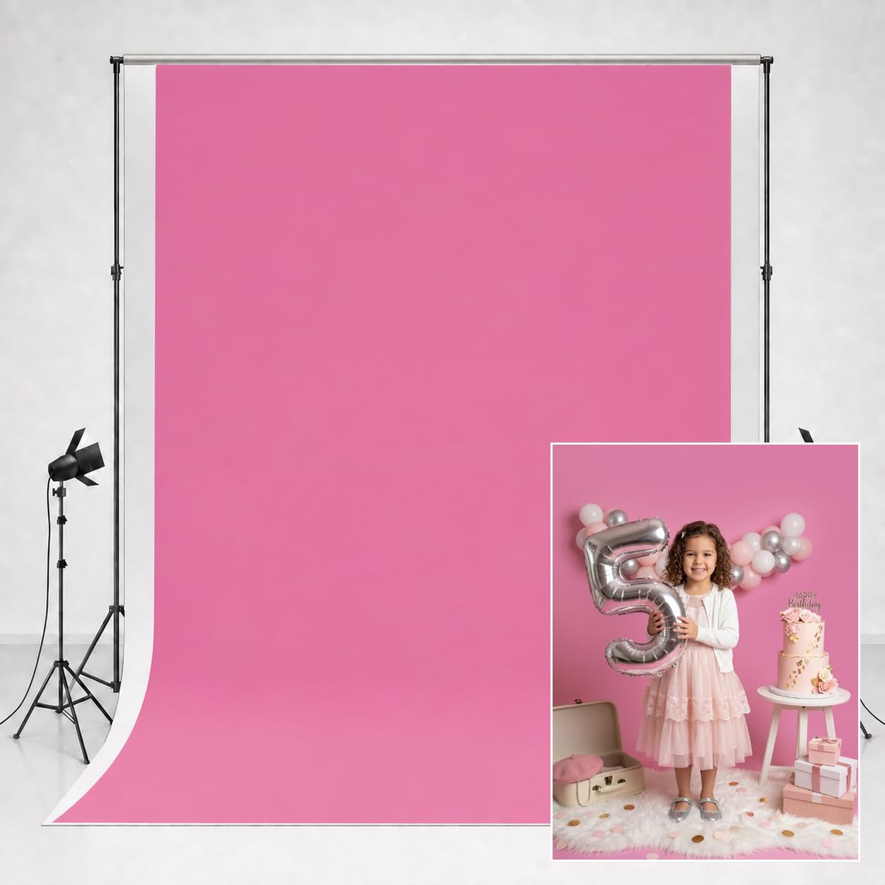 Kate Rose Rosa Hintergrund 2x3m Mikrofaser-Fotohintergrund für Neugeborenen-Portrait Fotostudio hohe Sättigung Fluoreszenz Farbe Hochzeitsfotografie Fotoautomat Barbiepink Portrait-Hintergrund