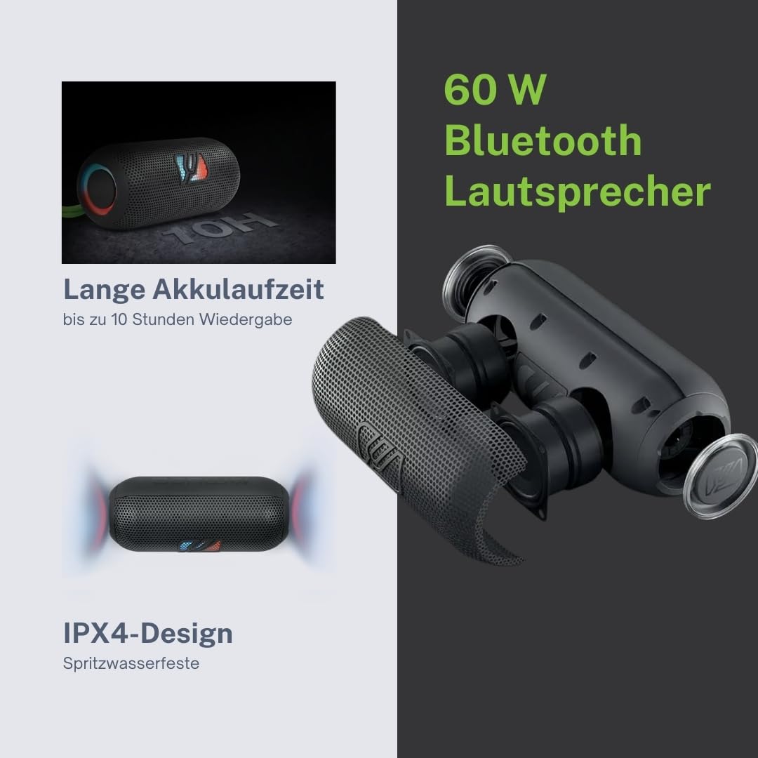Muse M790BT. Altoparlante portatile Bluetooth resistente agli spruzzi con luci incorporate. Potenza 60 W. Mani libere. Possibilità di coppia Stereo. Connettore di ricarica USB-C. Batteria da 2700 mAh