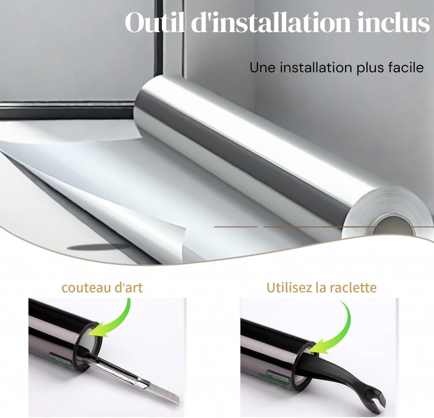 Film Miroir pour fenetre Anti Regard Anti UV avec Kit de Pose Film occultant Fenêtre Bon Effet Miroir Protection de la Vie privée pour Maison Bureau Magasin (Argenté, 90X600(cm))