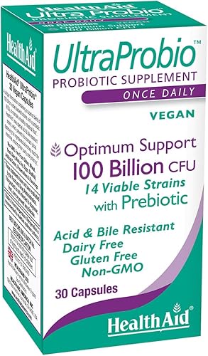 HealthAid UltraProbio, 100 mil millones de 30 cápsulas una vez al día, soporte óptimo, 100 mil millones con prebióticos, resistentes a ácidos y