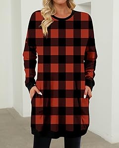 KISSMODA Women's Long Sleeve Tunic Tops Fall for Leggings Casual Long Tunics with Pockets T Shirts Loose S-3XL