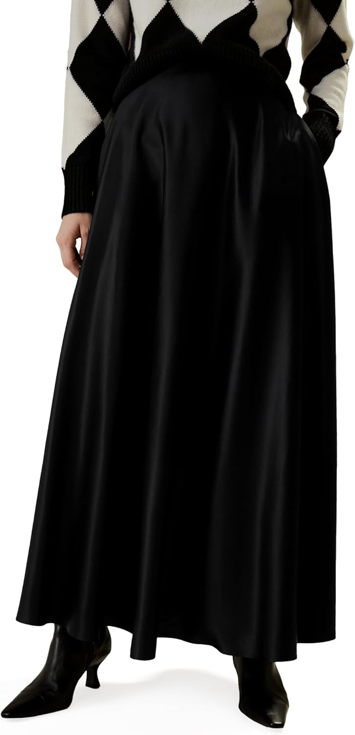 LilySilk 100% Silk Flowy Maxi Skirt for Women A Line Zipper Up Dress with Side Pockets