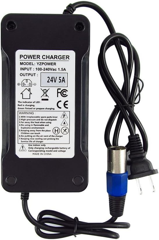 Abakoo 24V 5A Battery Charger Power Supply for Jazzy 1107,1121, 1121 HD, 614, 614 HD Smart Automatic with 3-Pin XLR Connector