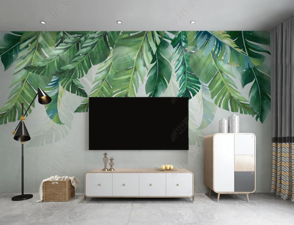 Papier peint intissé tropical pour masquer un mur abîmé de salon