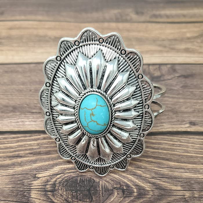 Emulily Western Concho Design Oval Hinge Bracelet (Turquoise) Boho Hinge4