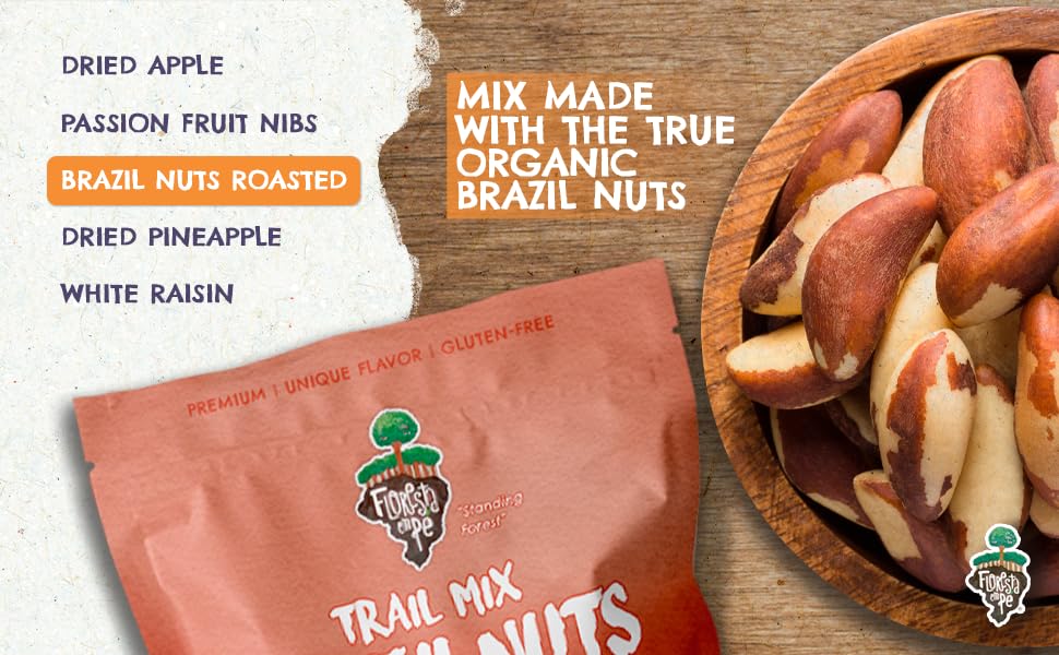Image of FOREST UP Snack Acai Tropical Trail Mix 7oz - The True Organic Brazil Nuts Roasted + Dried Apple + White Raisins + Pineapple + Passion Fruit frootnibs - Nutrient-Rich and Practical Combo - Fresh, Vegan and Gluten Free