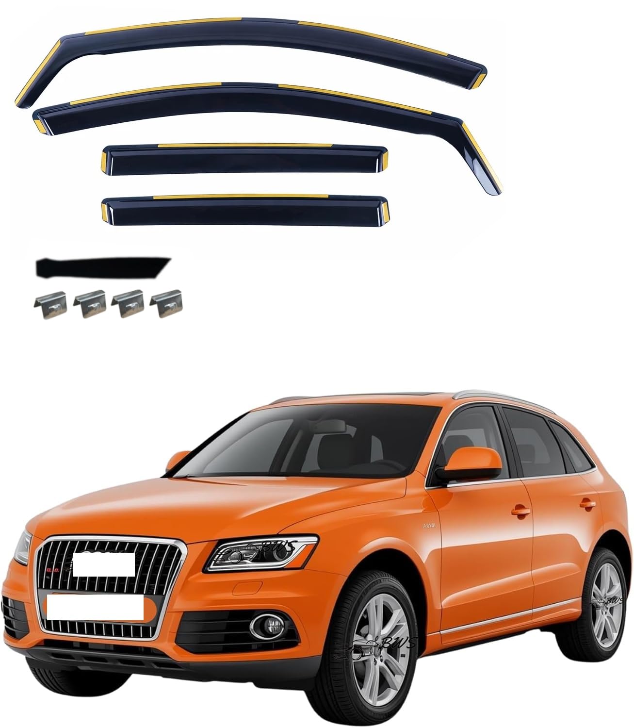 Kit 4 Deflettori Aria Nero Fumé Trasparento Antivento per Finestrini Laterali Anteriori e Posteriori Compatibile con Audi Q5 I (8R) (2008-2016)