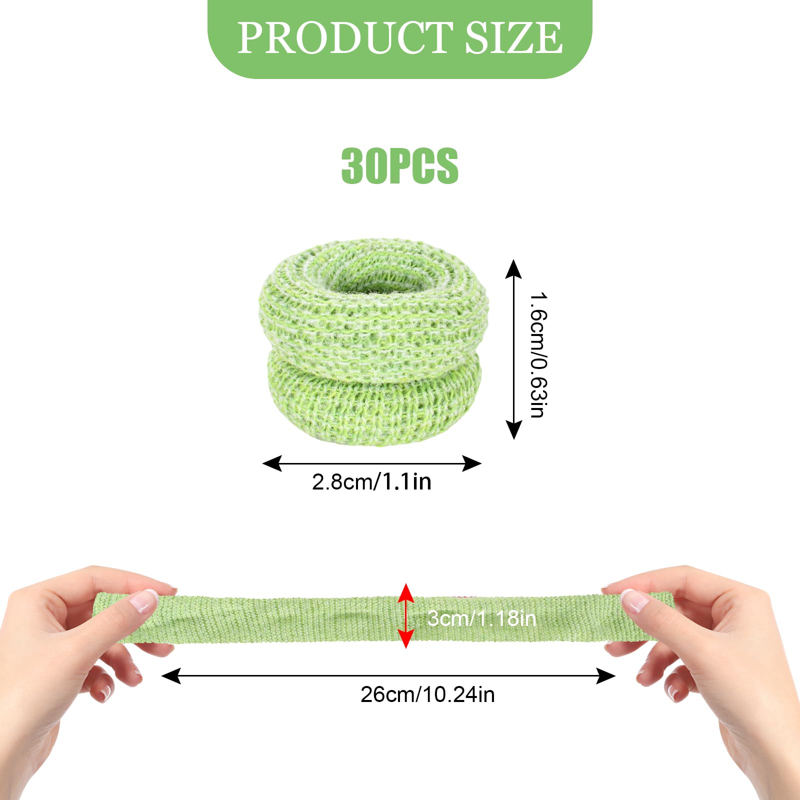 30 Piezas Venda Tubular Elastica, Venda Tubular Dedos, Vendajes Tubulares para Dedos, Vendajes Tubulares Tubular Para Dedos, Compañeros Cunas para Dedos Vendas Blancas Azules (Pasto Verde)