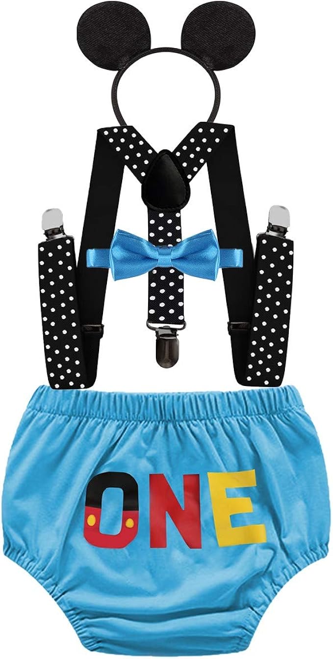 HIHCBF Baby,Clothing,Baby Boys 0-24m,Outfits & Clothing Sets HIHCBF Baby Boys First Birthday Party Outfits Cake Smash Photo Shoot Costume ONE Bloomers Suspenders Bow Tie Headband