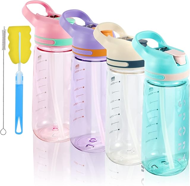 SUPPRUI Kids Water Bottles with Straw for School Leak Proof 550ML Toddler Water Bottle Flip Nozzle BPA-Free for Boys & Girls(Blue 1 Pack)