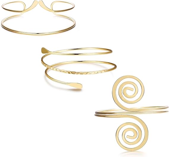 Amazon Finrezio 上腕ブレスレット オープンカフ アームレット シンプル コイル 渦巻き アームバンド ジュエリーセット 直径3インチ 調節可能 3点セット ブレスレット 通販