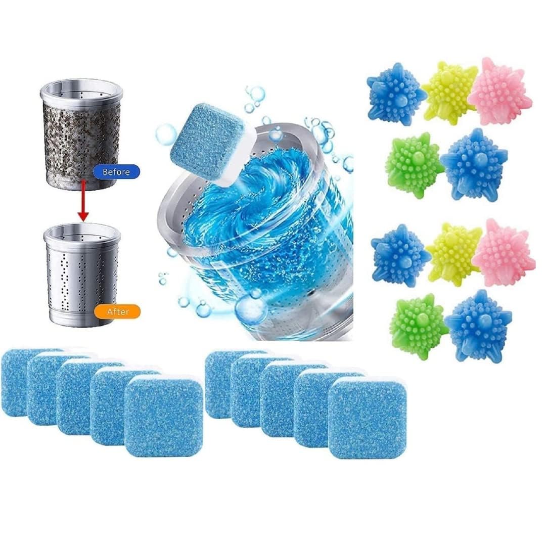 Tangle-Free Laundry Scrubbing Balls & Washing Machine Cleaner Tablets – Anti-Wrap Clothes Washing Balls & Deep Cleaning Descaling Effervescent Tablets for Drum Tub (Combo Pack of 10 Each)