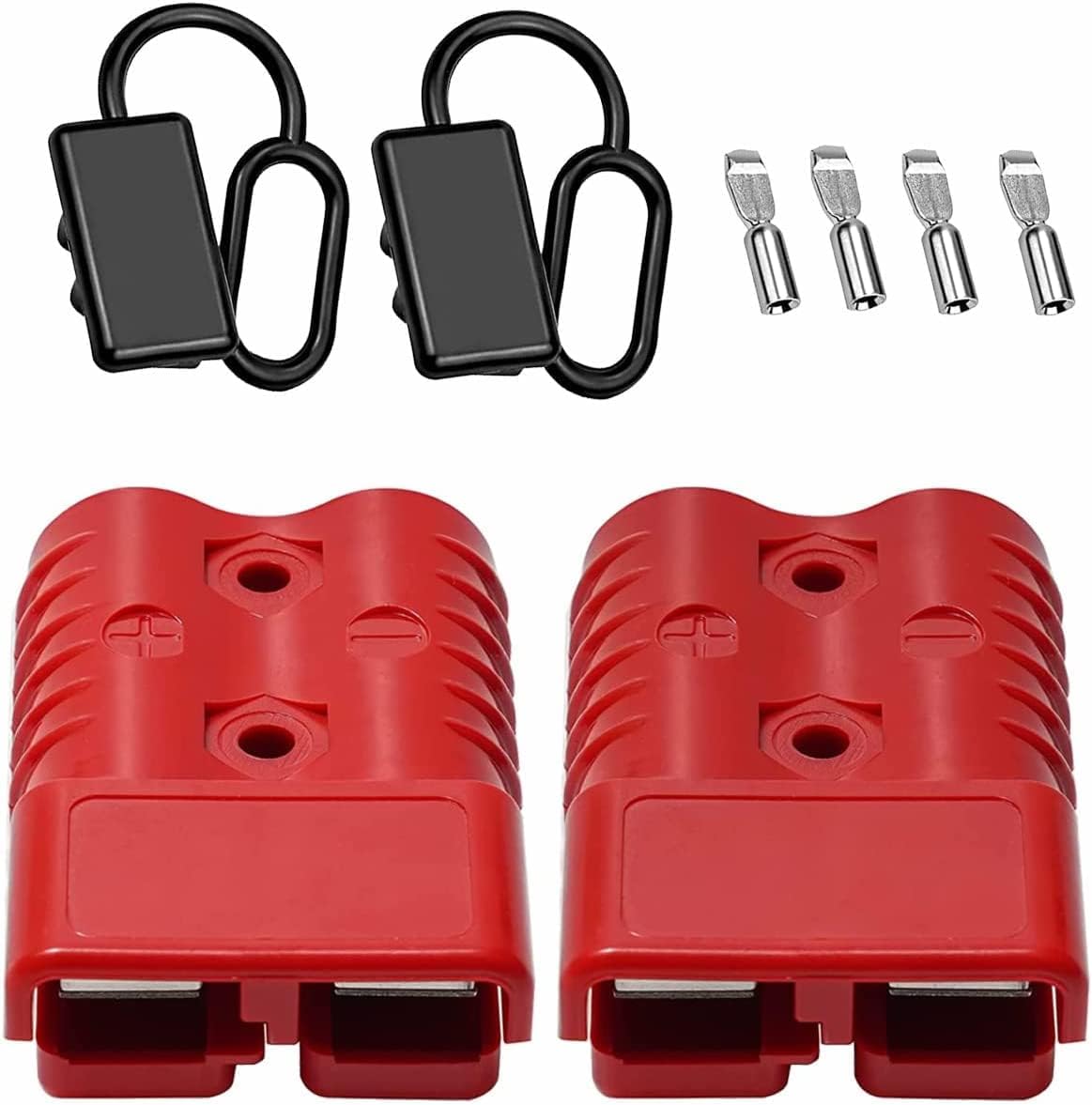 Anderson Connector 2Pcs 175A 600V Battery Quick Disconnect Connector with Hard Rubber Boot Caps Modular Power Connectors Anderson Plug Quick Plug Kit (Red 175A + Rubber Caps)