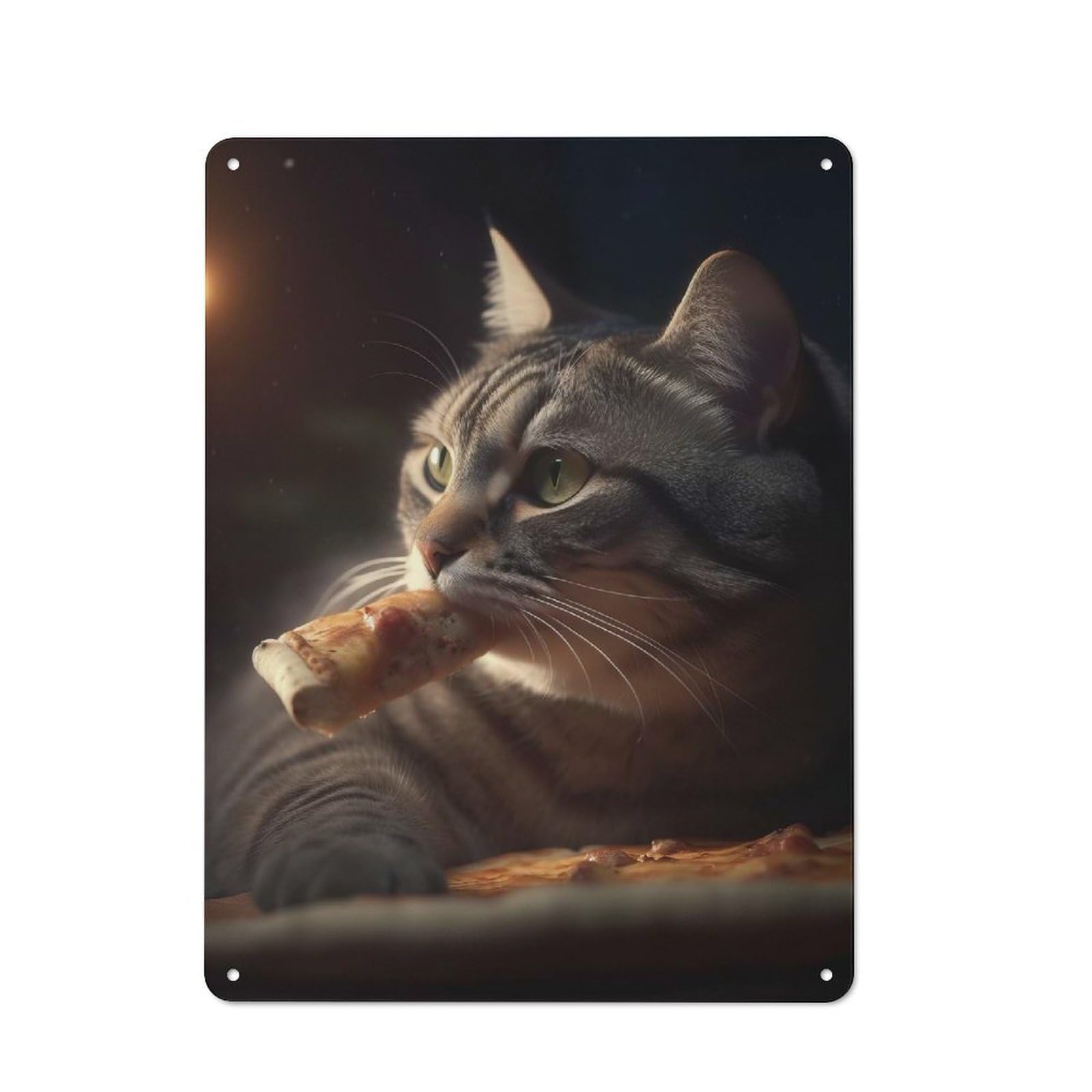 Junmoney Cat Eating Pizza Slice Vintage Tin Sign 40X30cm With For Studio Or Craft Room, A Winter Wall Decor Update For Creative-Space Collectors