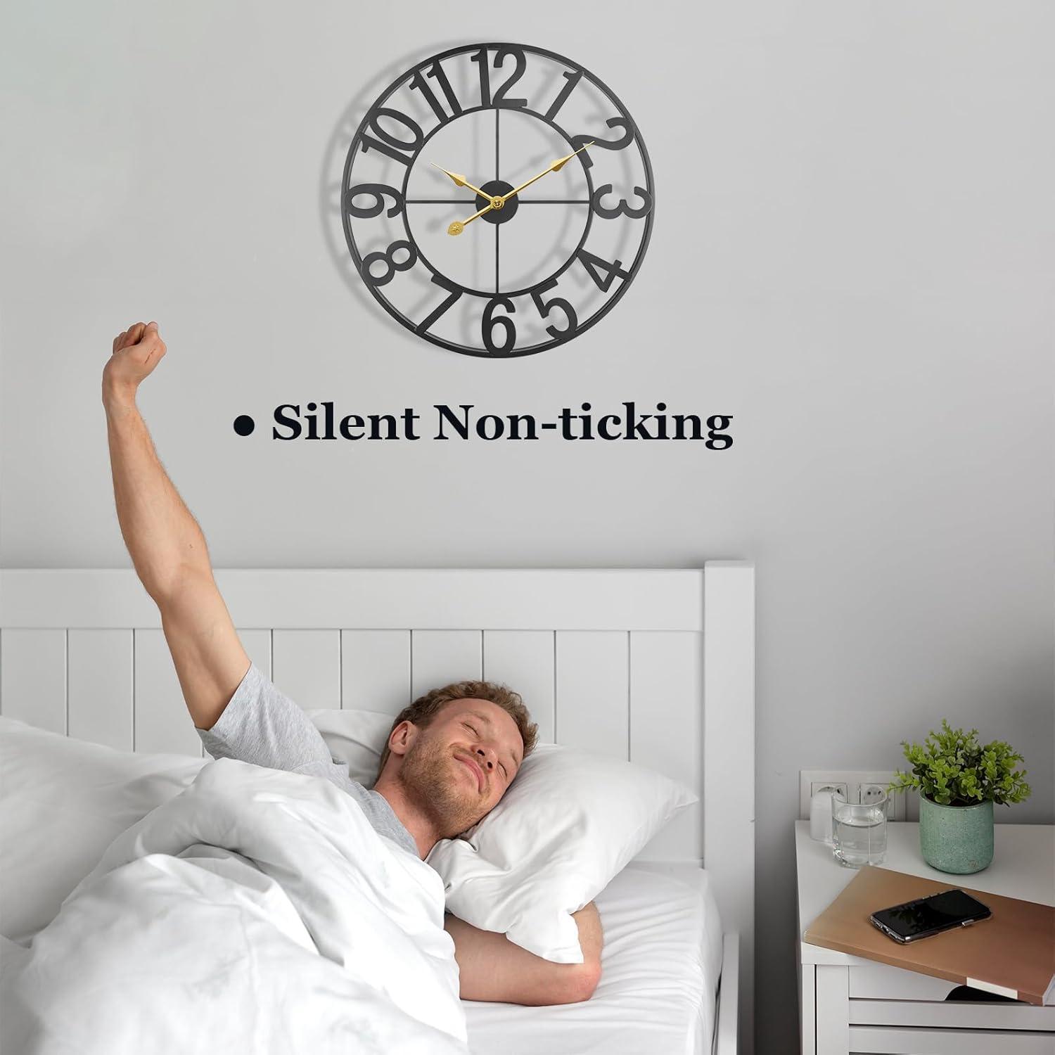 Large Outdoor Clock, 24 Inch Silent Non-Ticking Battery Operated Outdoor Wall Clock, Black Modern Metal Wall Clock for Patio, Porch, Pool Area, Kitchen, Bedroom, Living Room, Farmhouse Decor