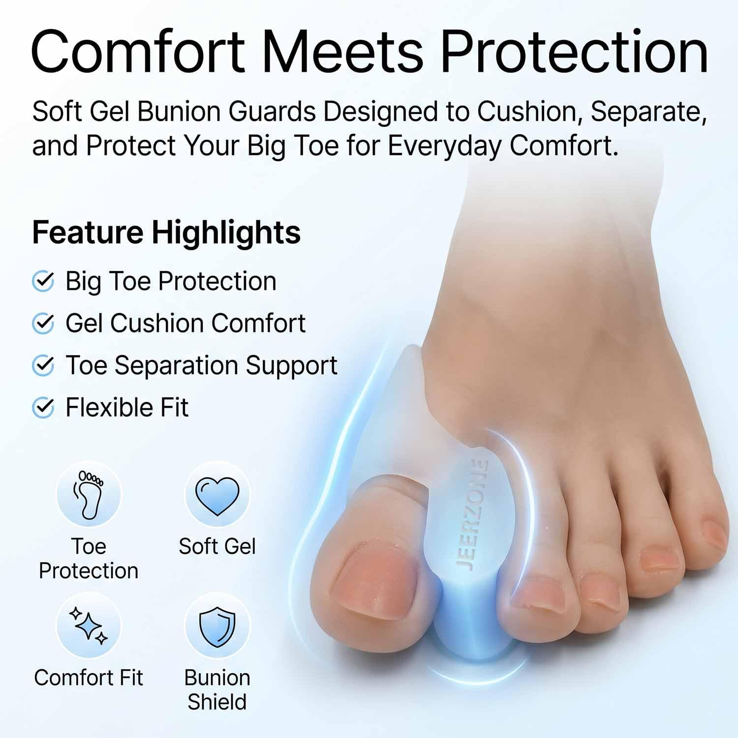 JEERZONE Gel Big Toe Bunion Guards & Toe Spreaders Bunion Pads (Two Pack) - Big Toe Separator Cushion Straightener - Gel Toe Spacers, Protectors, Correctors - Non toxic,1 Pair 1