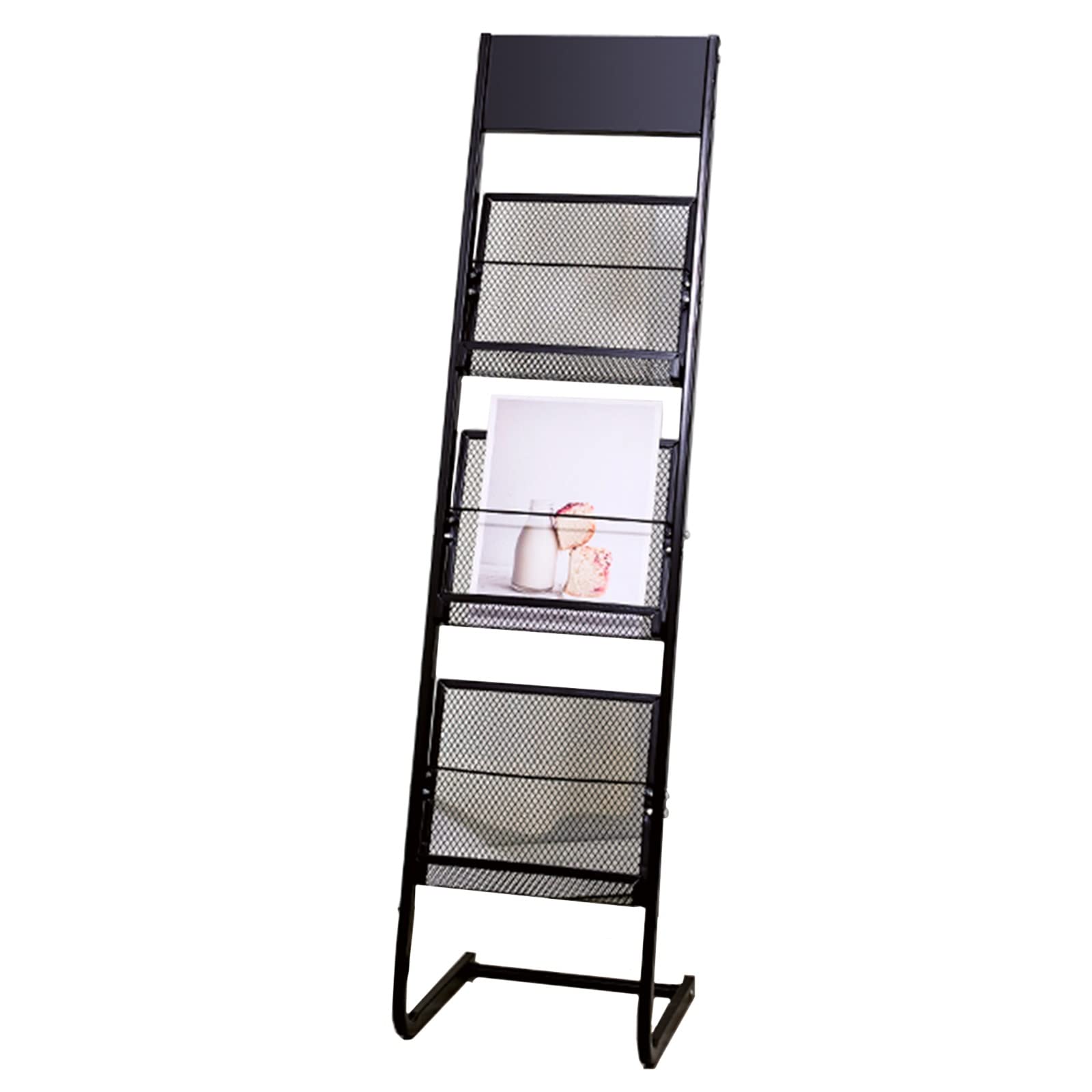 ASerZenith Metal Organizer for Brochures/Magazines/Catalogs, Freestanding Commercial Display Rack with 3 Metal Mesh Baskets